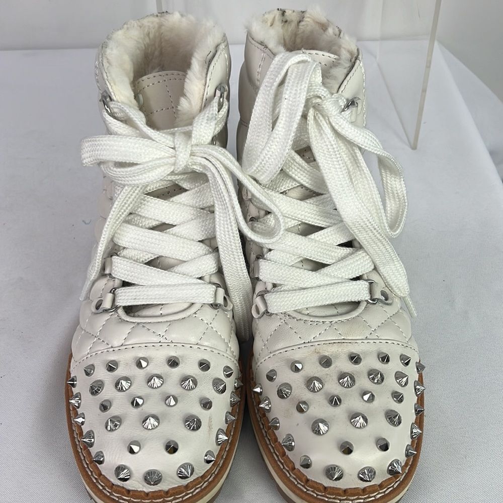 Sam Edleman Cream Studded Quilted Work Boots - Picture 3 of 8